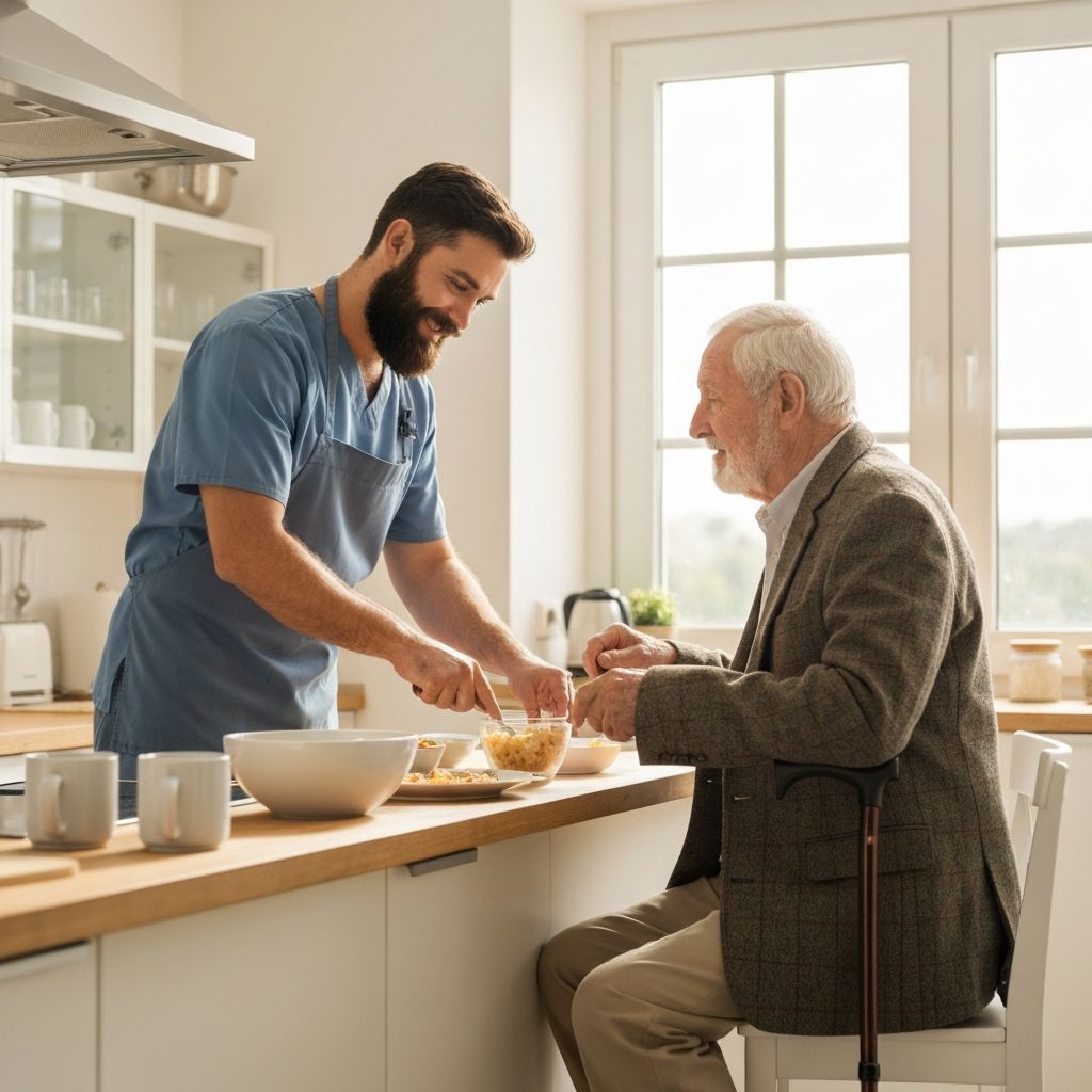 Thrive In Dignity caregiver helping with meal preparation